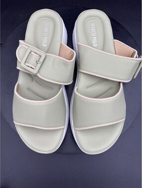 Marco Polo Green Slip-On Sandals with Buckle Detail Size 10
